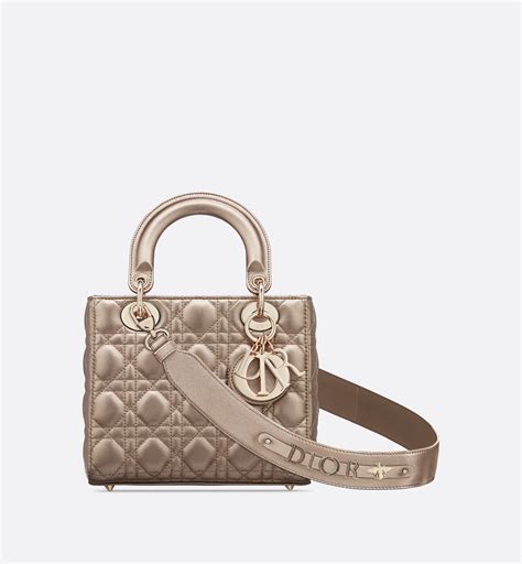 mini lady dior bag metallic gold cannage calfskin|Lady D.